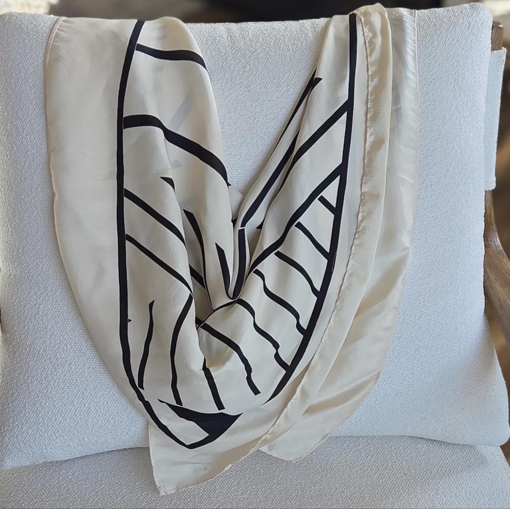Cream & Black Geometric Print Scarf – Satin Hair Wrap - Picture 6 of 6